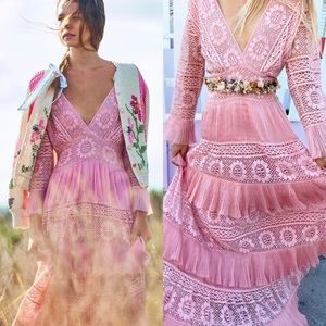 LOVESHACKFANCY Lennon Floral Embroidered Maxi Dress in Parlor Pink Sz 4